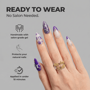 Karma's Time almond press-on nails – design close-up by Handora