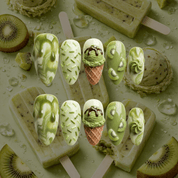 Kiwi Sundae press-on nails – hand-painted reusable gel set by Handora