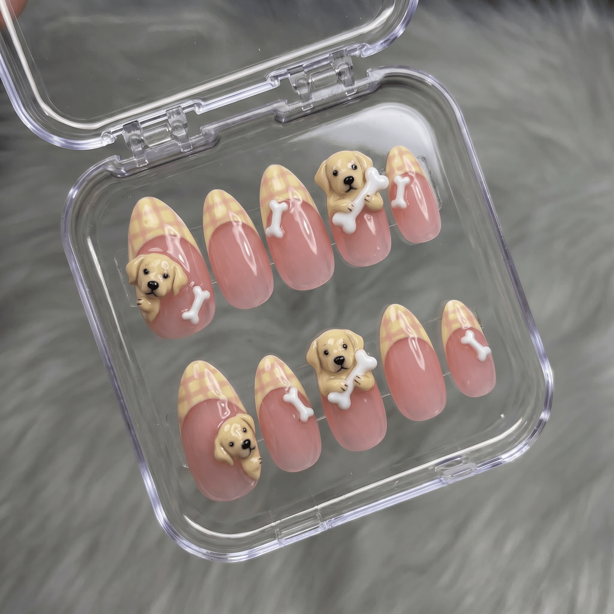Labrador Charm kawaii nail design – handmade press-on nails by Handora