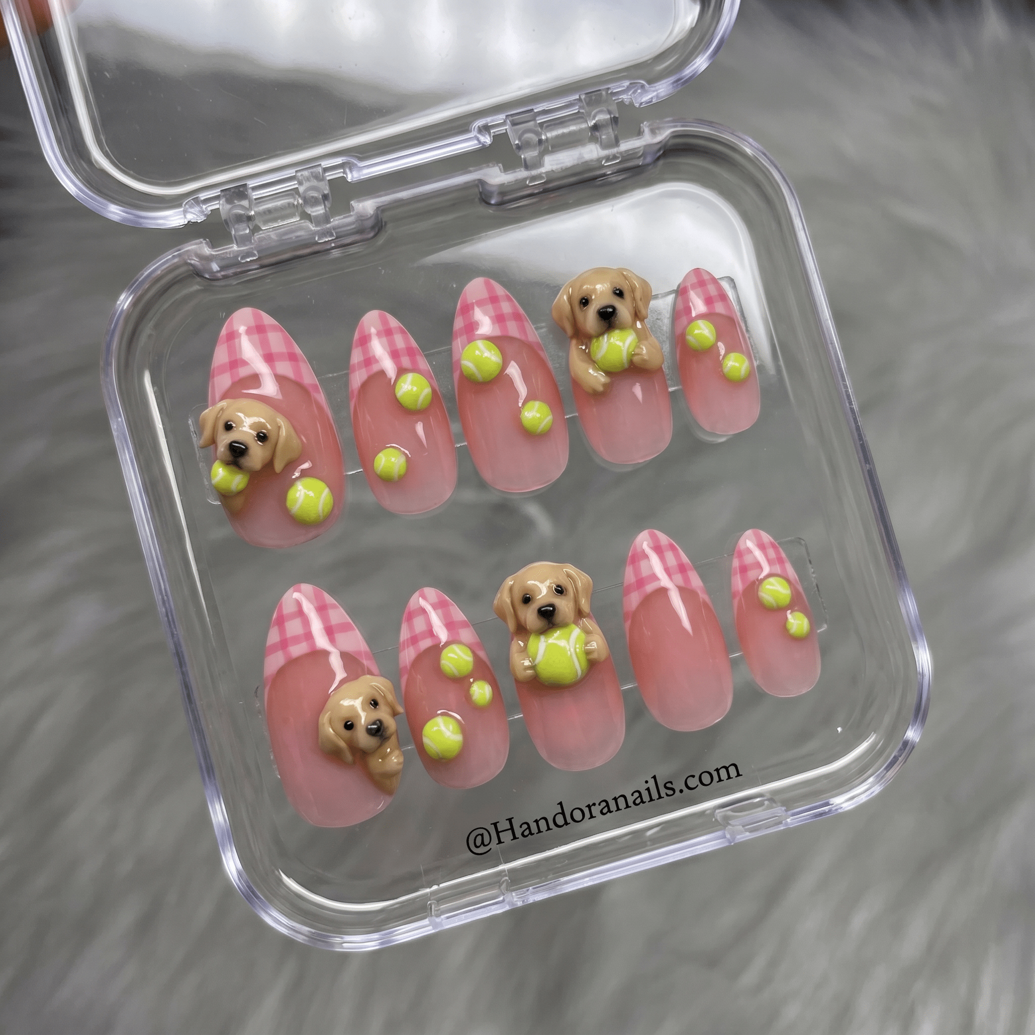 Labrador Fetch kawaii nail design – handmade press-on nails by Handora