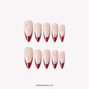 Lace Velvet Christmas press-on nails – full set on white background by Handora Nails