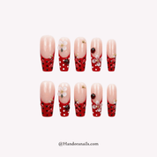 Ladybug Blossom coffin floral press-on nails by Handora