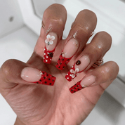 Ladybug Blossom press-on nails – hand-painted reusable gel set by Handora