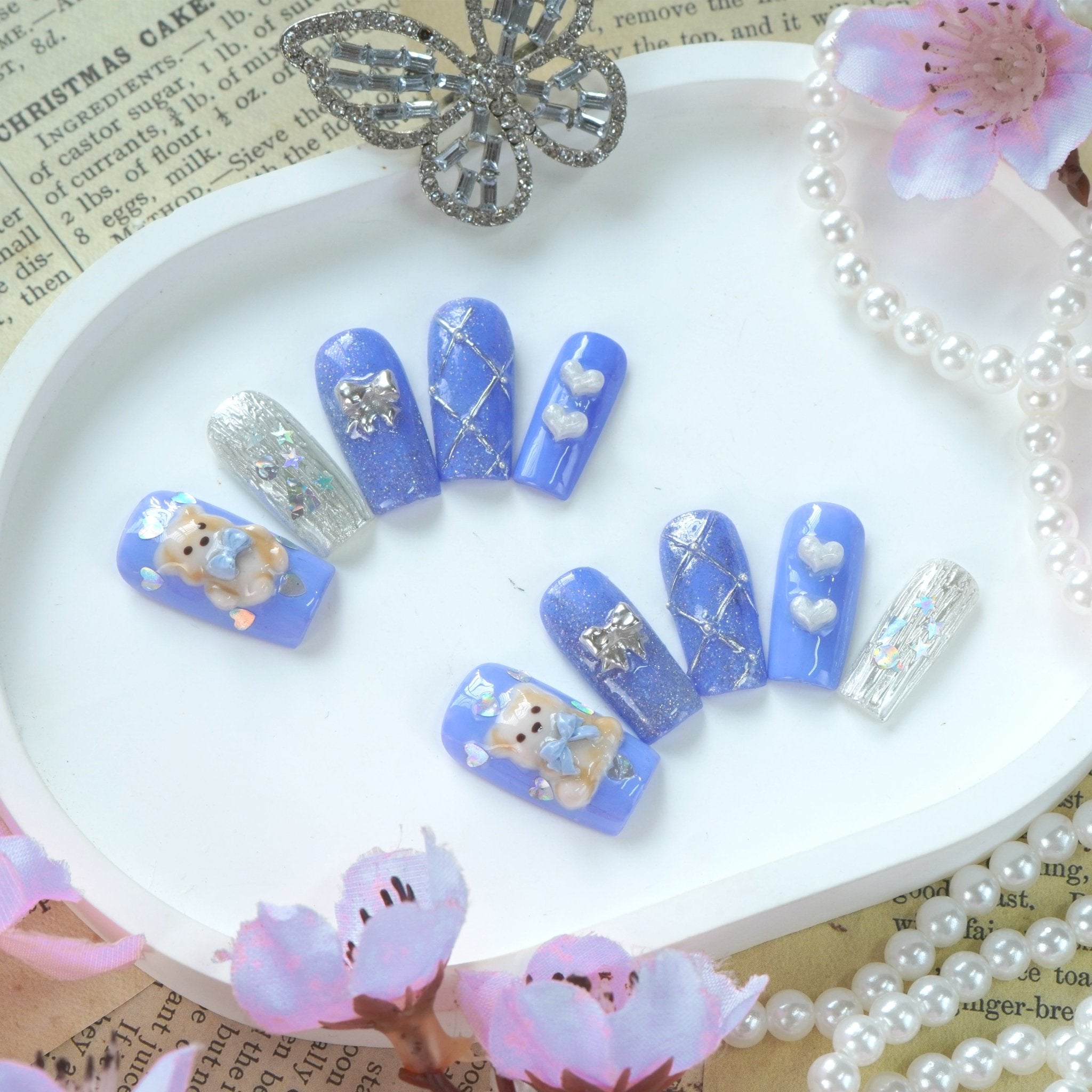 Lavender Dream press-on nails – hand-painted reusable gel set by Handora