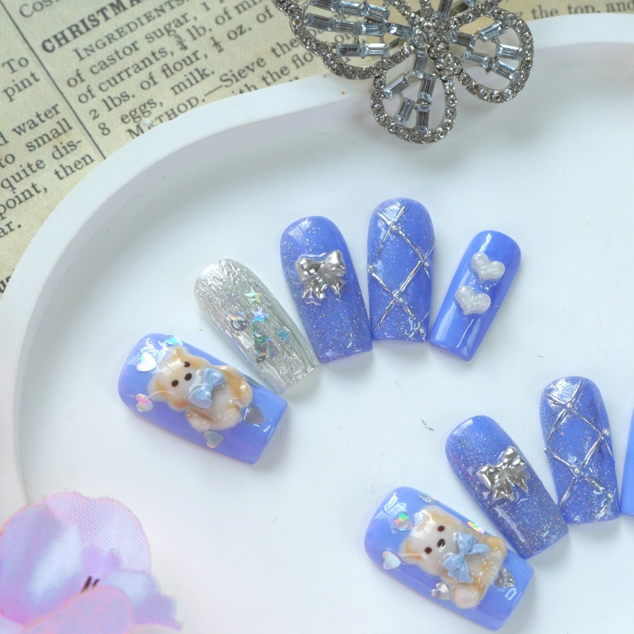 Lavender Dream kawaii nail design – handmade press-on nails by Handora