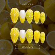 Lemon Glow press-on nails – hand-painted reusable gel set by Handora