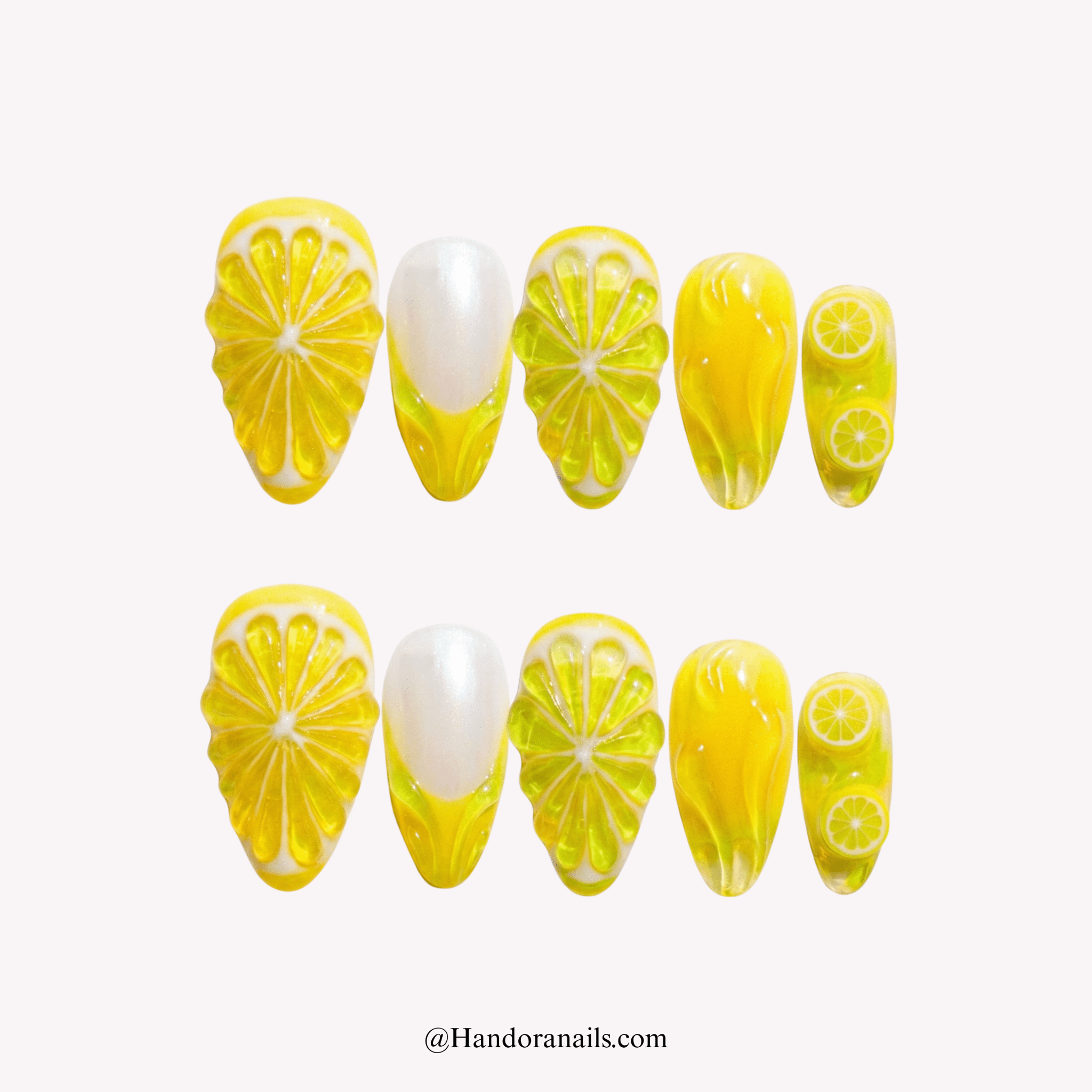Lemon Glow 3d press-on nails by Handora