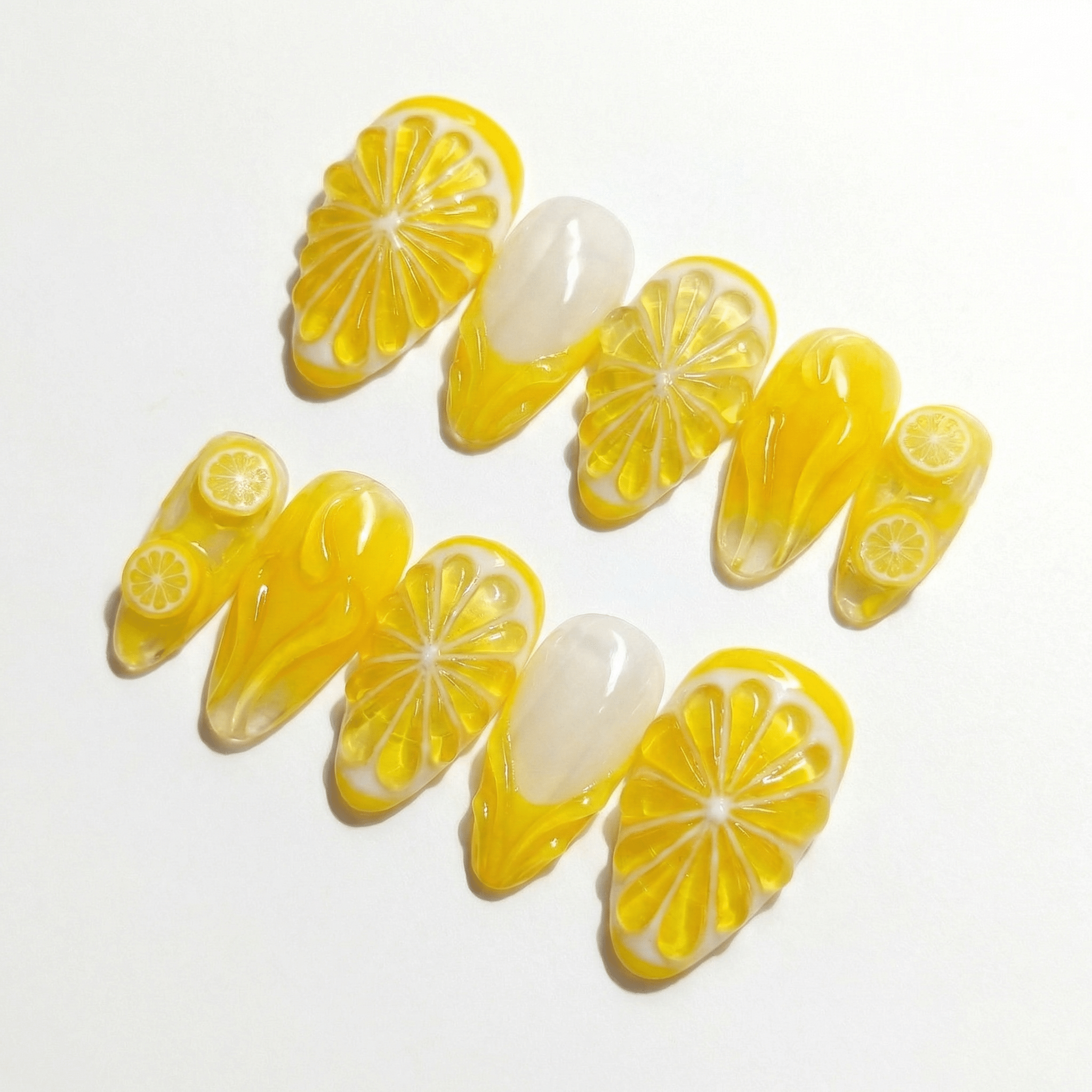Lemon Glow salon-quality handmade press-on nails by Handora