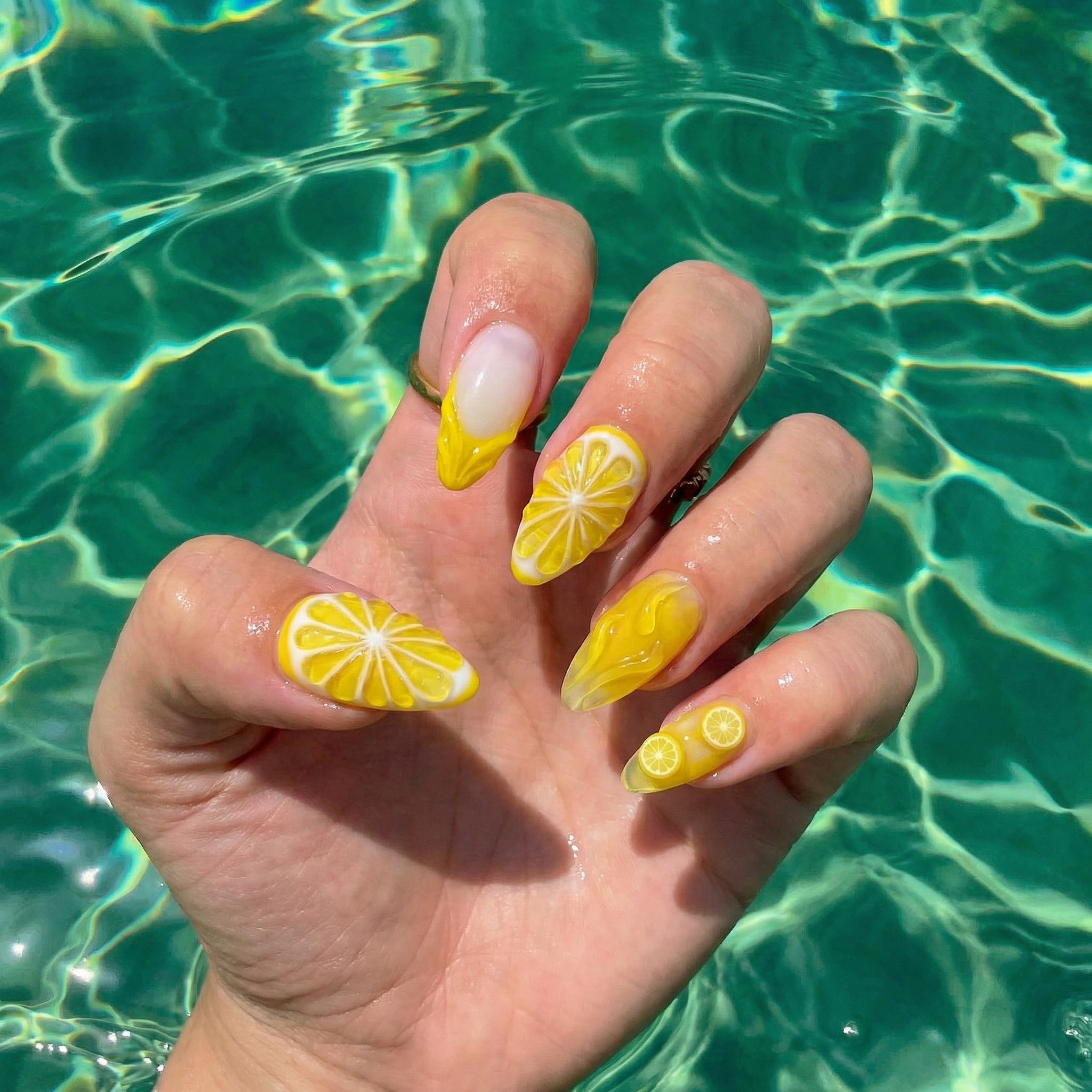 Lemon Glow 3d nail design – handmade press-on nails by Handora