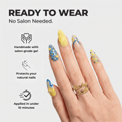 Lemon Martini press-on nails – design close-up by Handora