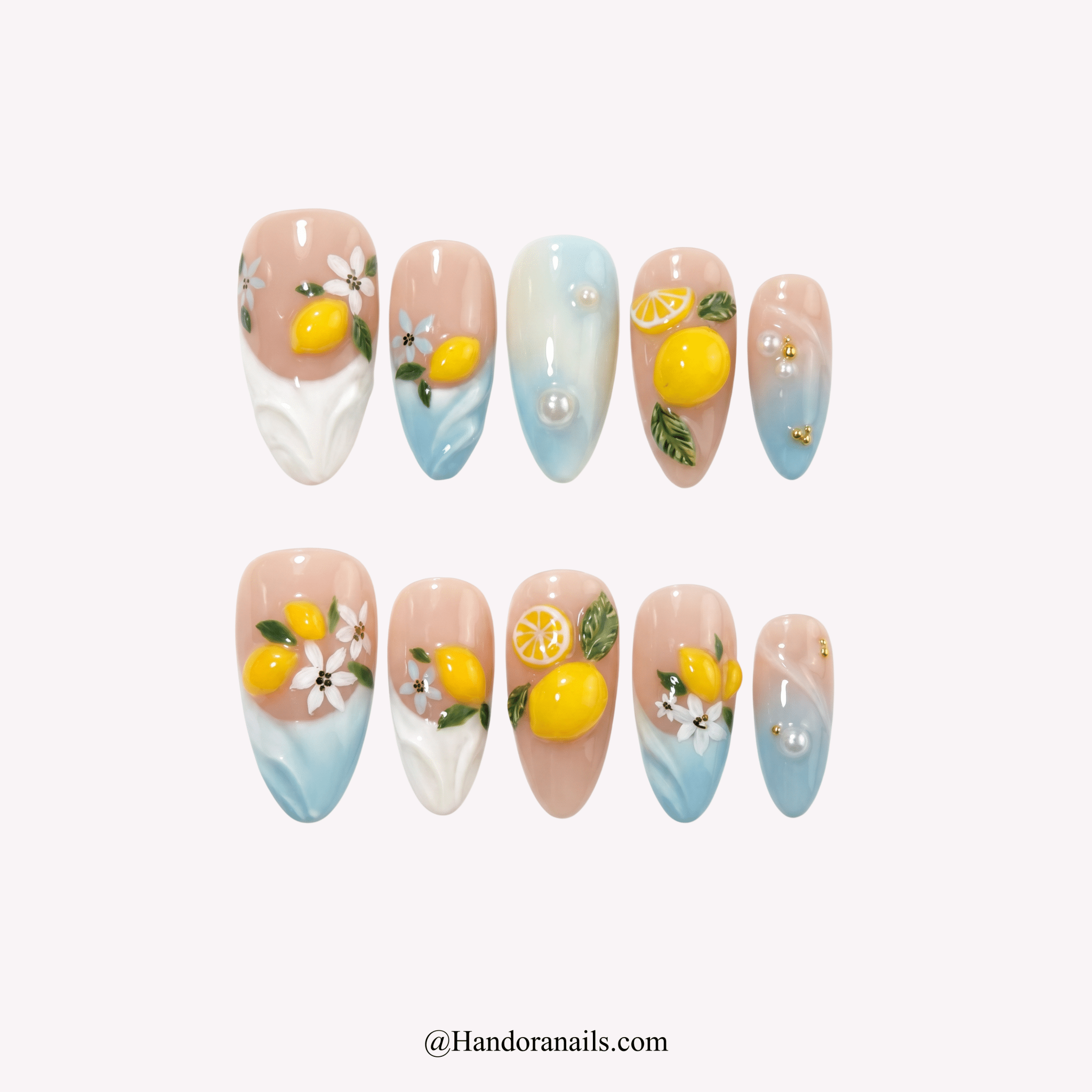 Lemon Splash french tip press-on nails by Handora