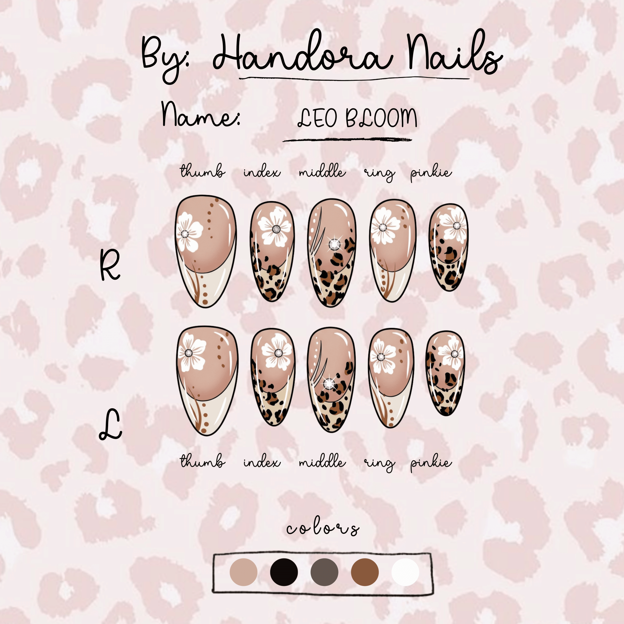 Leo Bloom press-on nails – design close-up by Handora