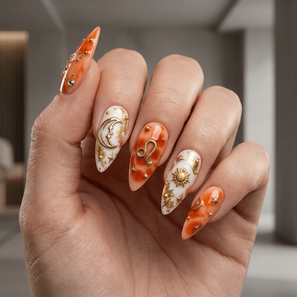 Leo Majesty press-on nails – hand-painted reusable gel set by Handora