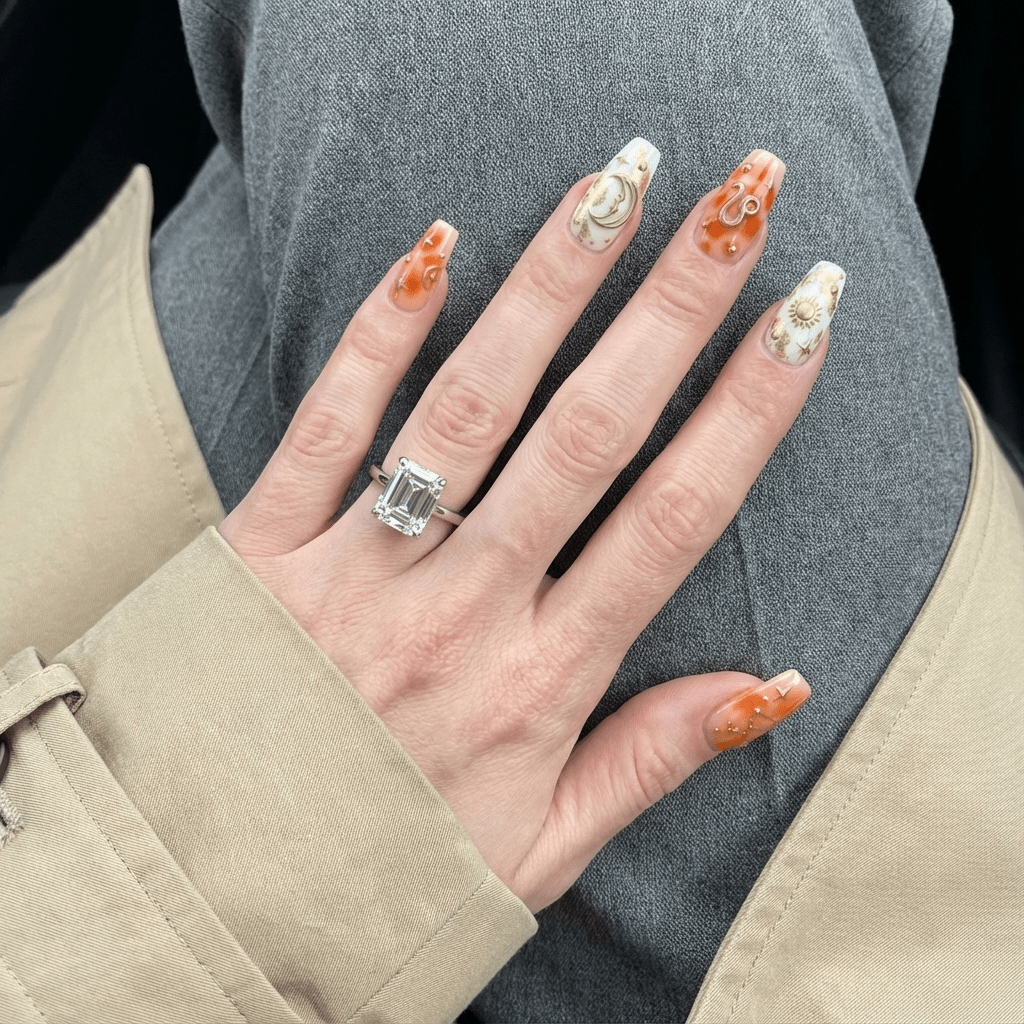 Leo Majesty 3d nail design – handmade press-on nails by Handora