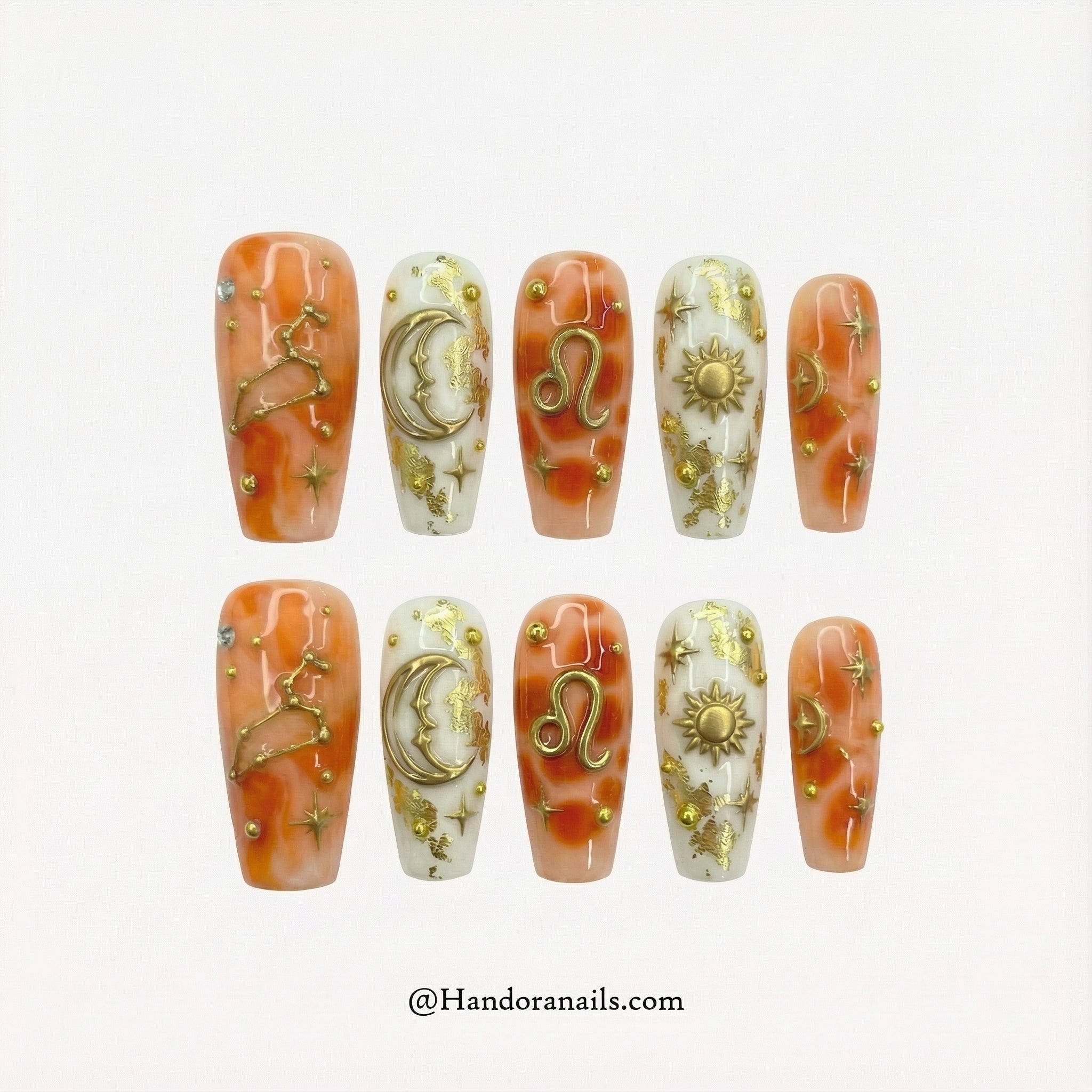Leo Majesty press-on nails – design close-up by Handora