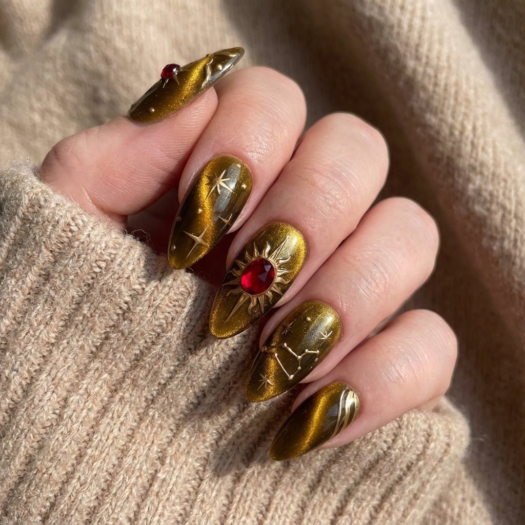 Leo Royal cat eye nail design – handmade press-on nails by Handora
