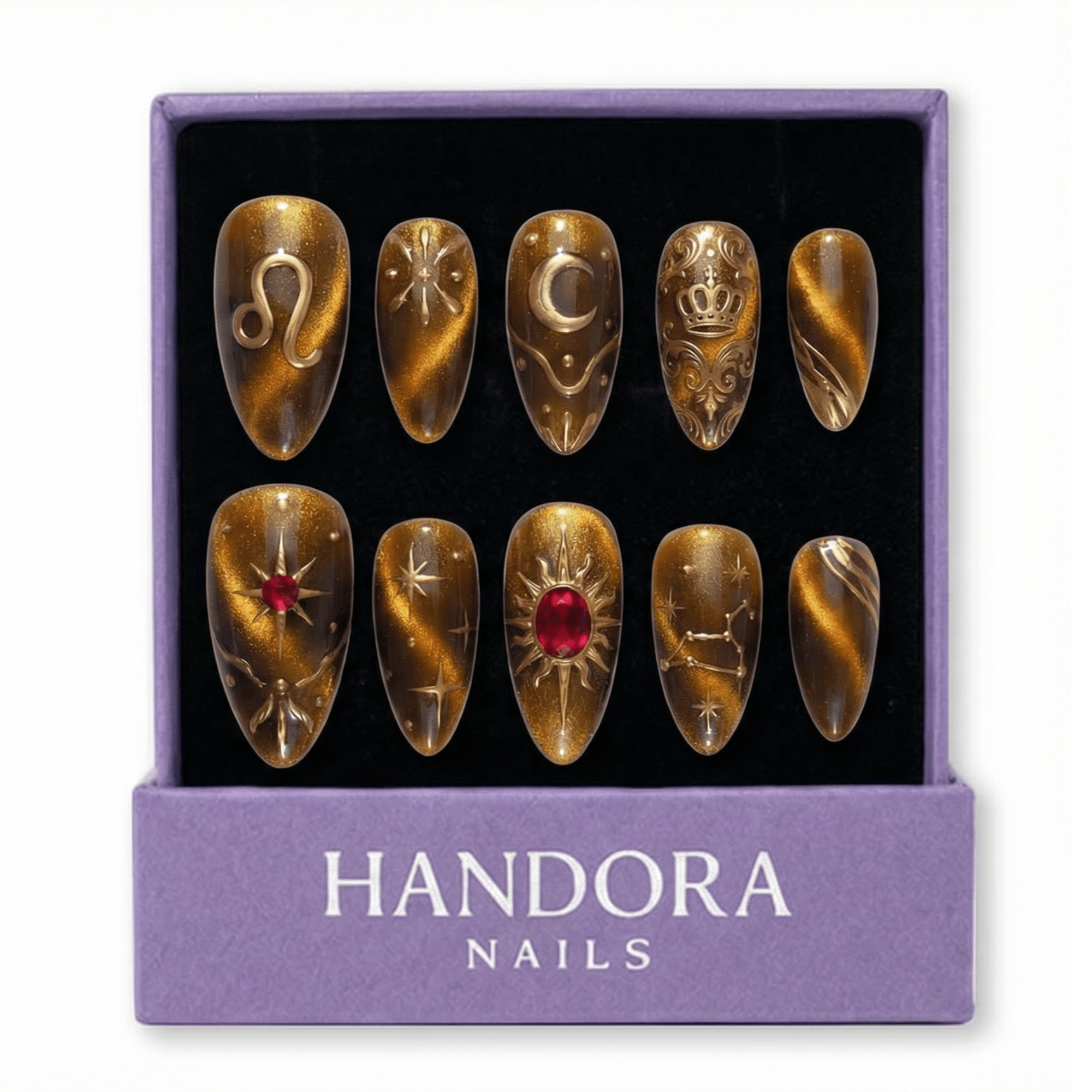 Leo Royal cat eye press-on nails by Handora