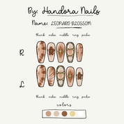 Leopard Blossom press-on nails – design close-up by Handora
