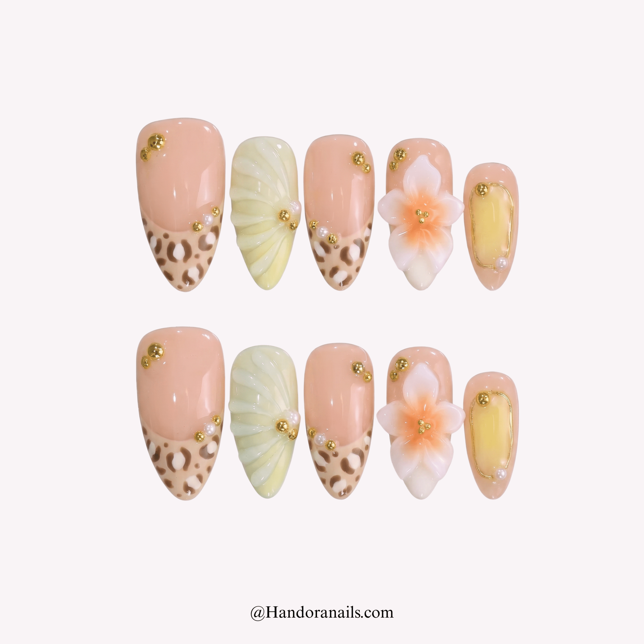 Leopard Flower floral press-on nails by Handora