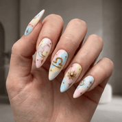 Libra Ethereal press-on nails – hand-painted reusable gel set by Handora
