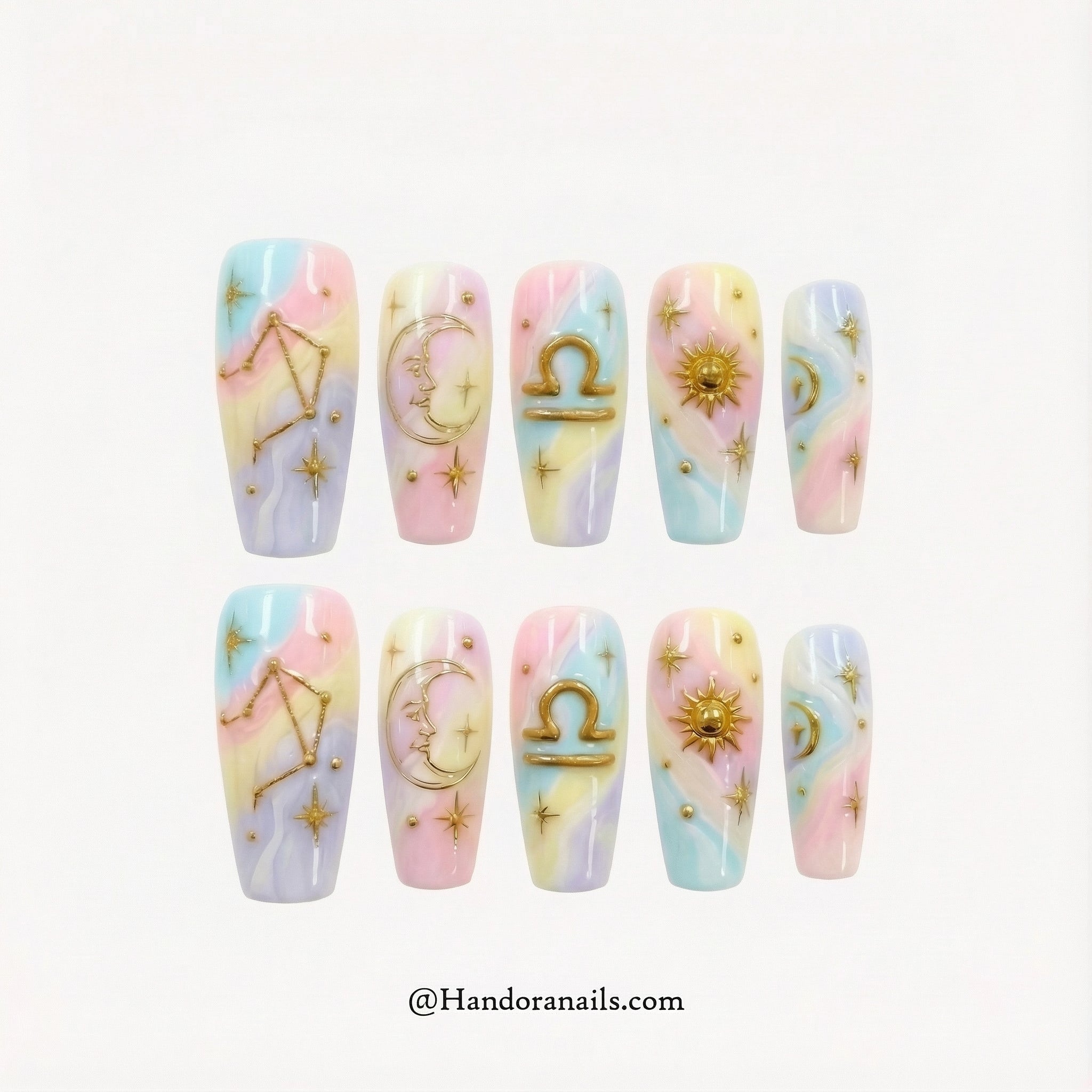 Libra Ethereal press-on nails – design close-up by Handora