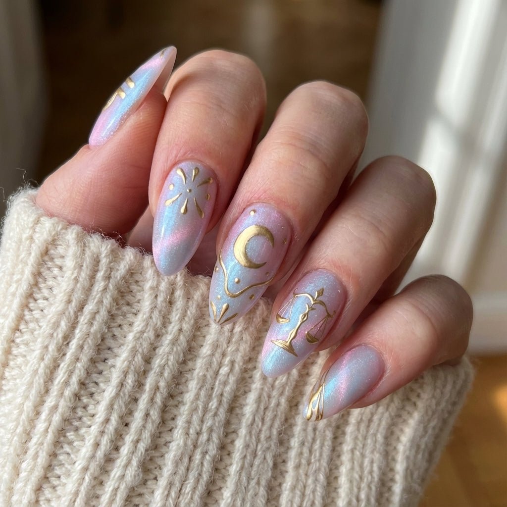 Libra Muse cat eye nail design – handmade press-on nails by Handora
