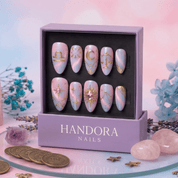 Libra Muse press-on nails – hand-painted reusable gel set by Handora
