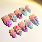 Lilac Whisper floral nail design – handmade press-on nails by Handora