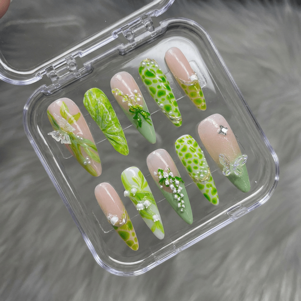 Lily Butterfly press-on nails – design close-up by Handora