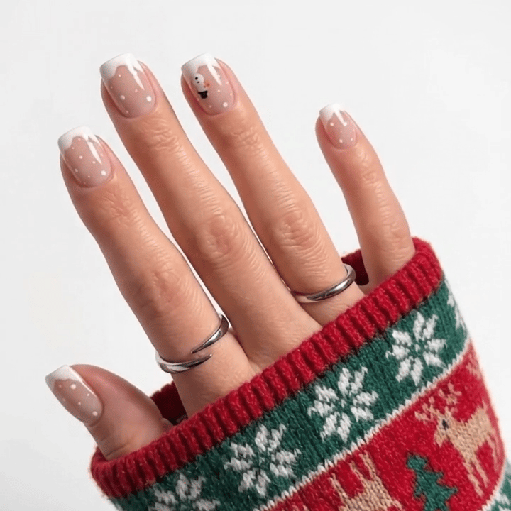 Little Snowman Christmas press-on nails - moving hand by Handora Nails
