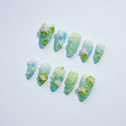 Lotus Pond floral nail design – handmade press-on nails by Handora