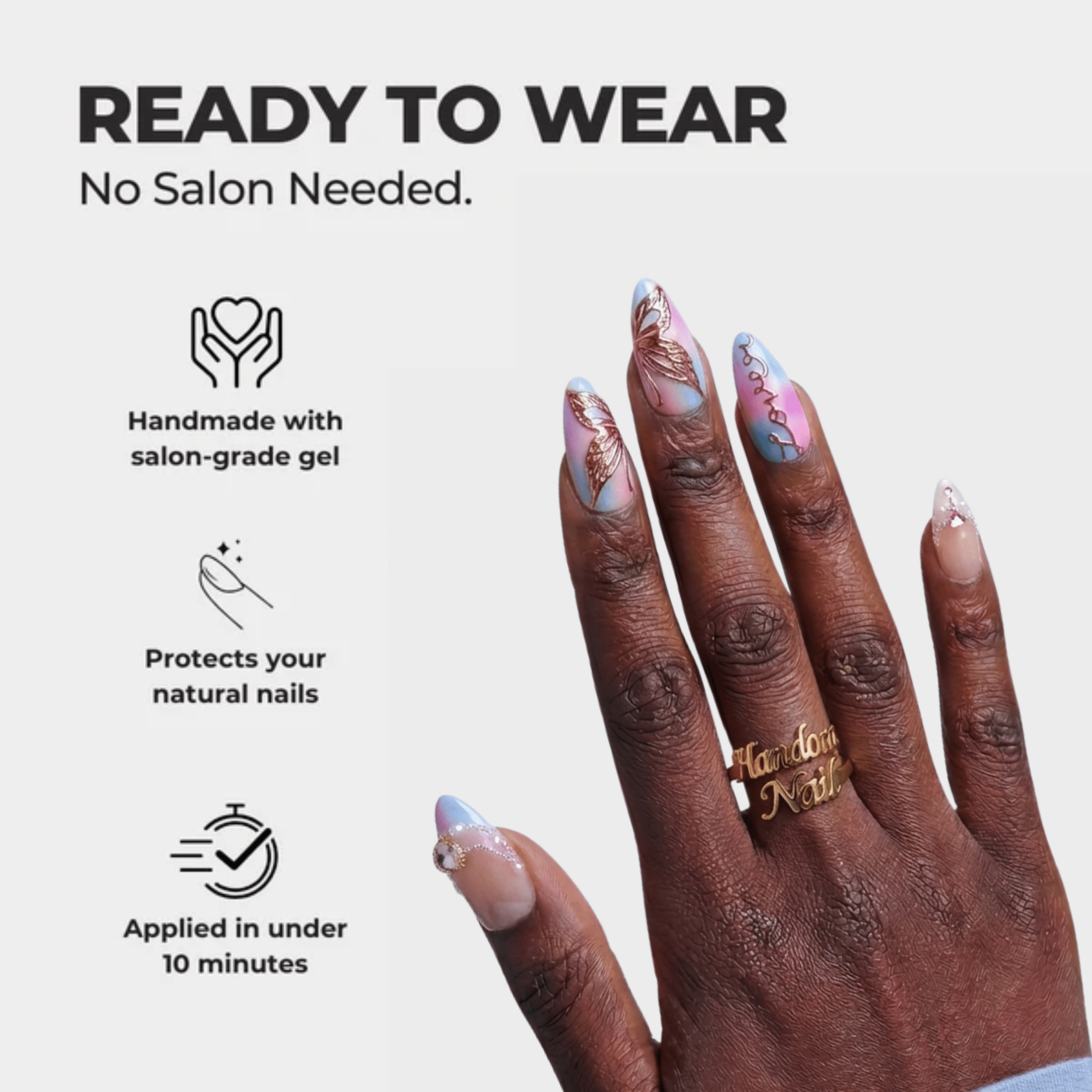 Lover press-on nails – design close-up by Handora