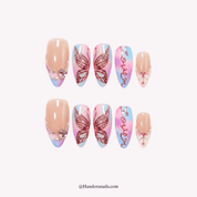 The Lover almond floral press-on nails by Handora