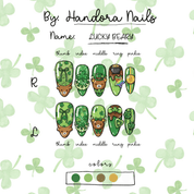Lucky Beary press-on nails worn on hand – almond shape by Handora