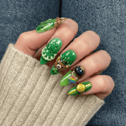 Lucky Beary press-on nails – hand-painted reusable gel set by Handora