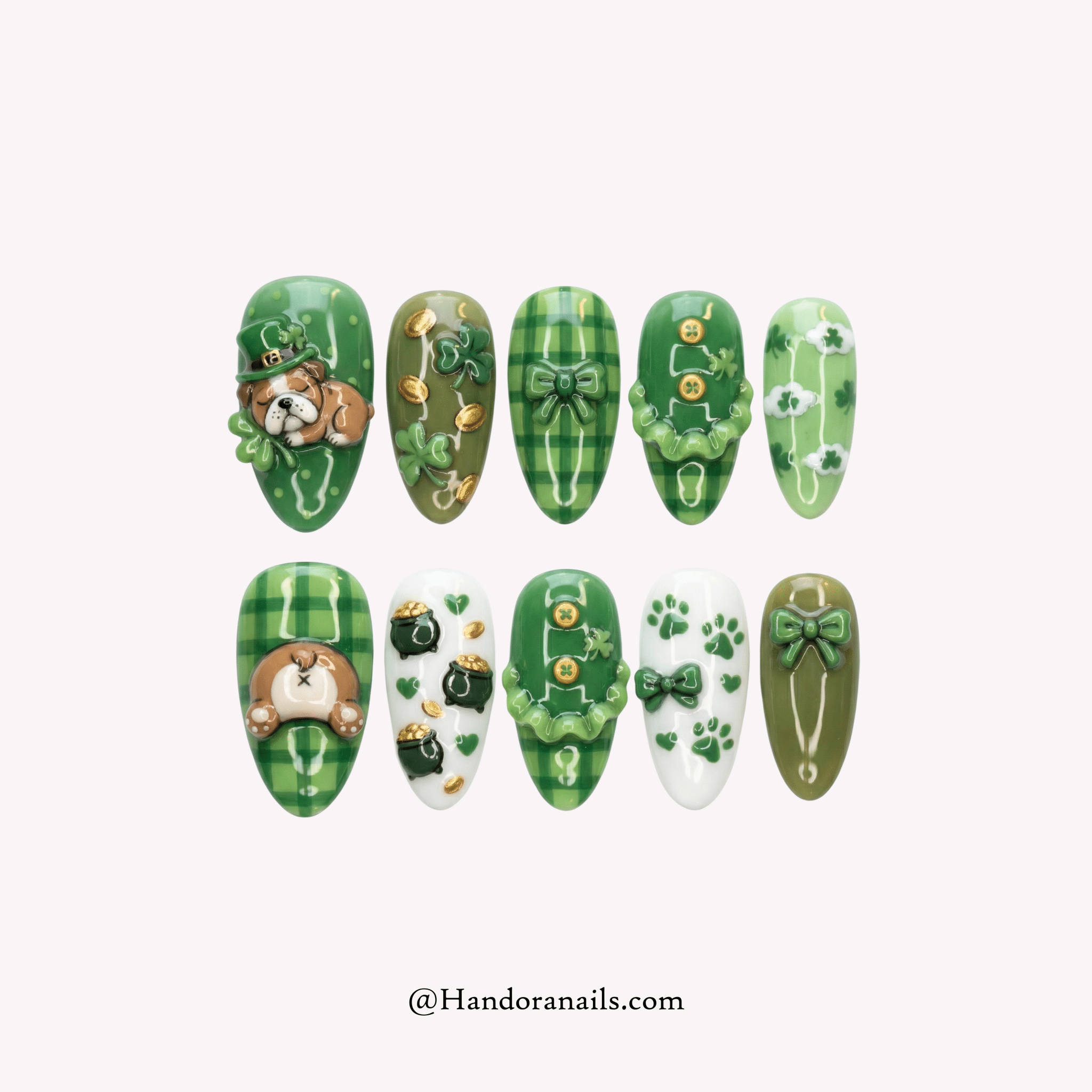 Lucky Bulldog 3d press-on nails by Handora