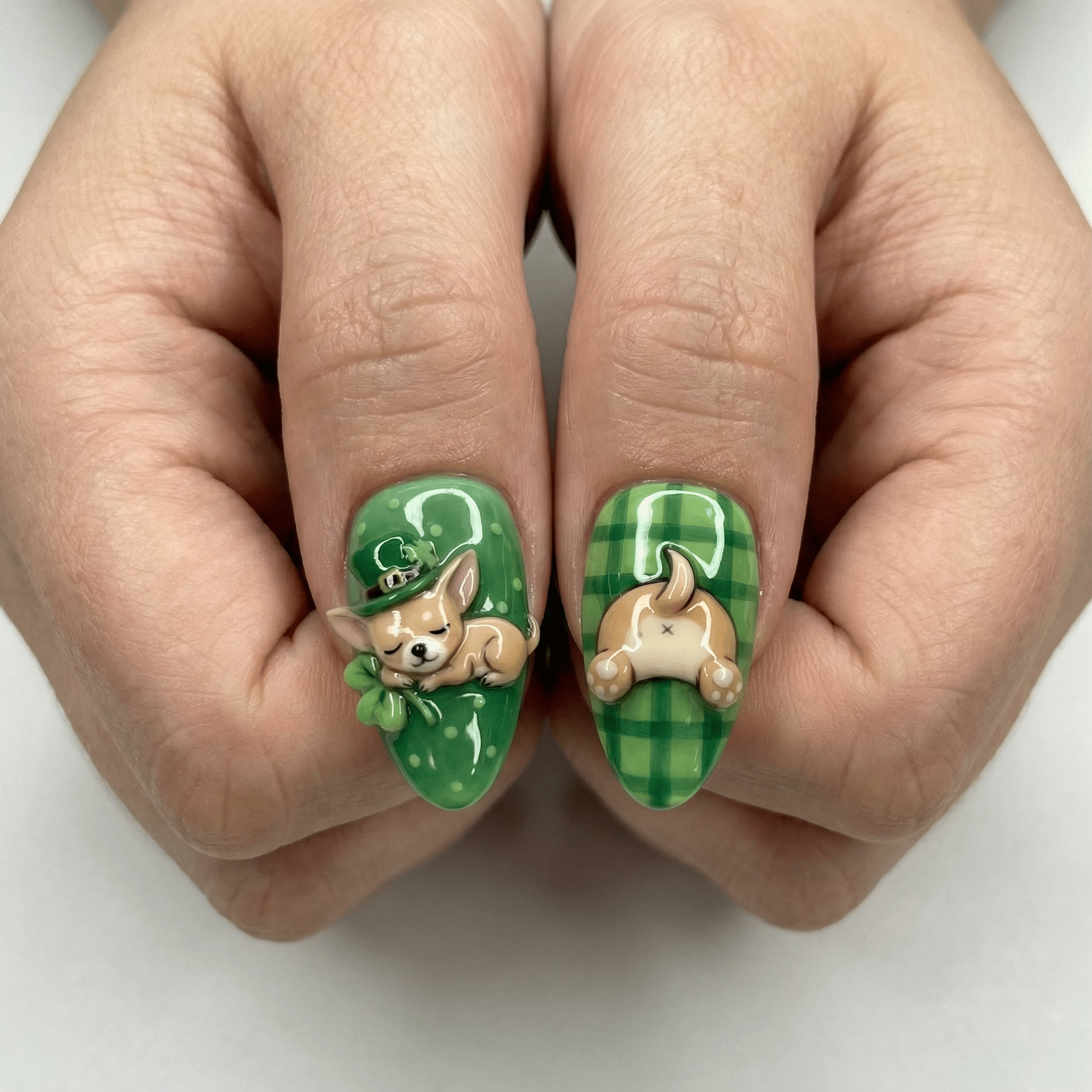 Lucky Chihuahua press-on nails – design close-up by Handora