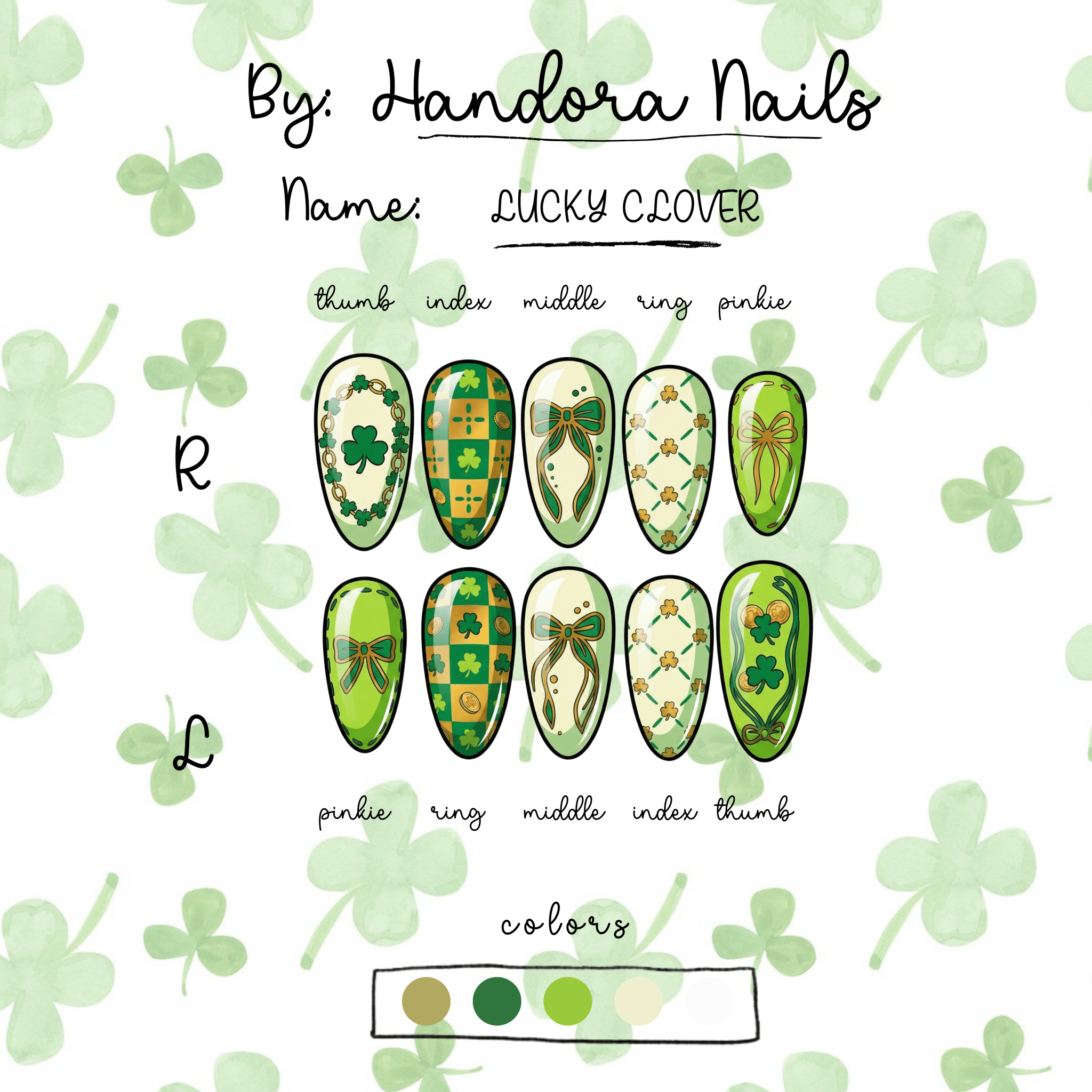 Lucky Clover 3d nail design – handmade press-on nails by Handora