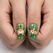 Lucky Corgi press-on nails – design close-up by Handora