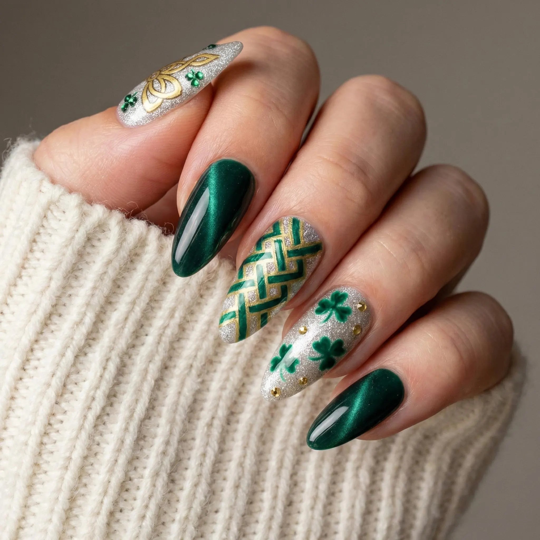 Lucky Glitz press-on nails – hand-painted reusable gel set by Handora
