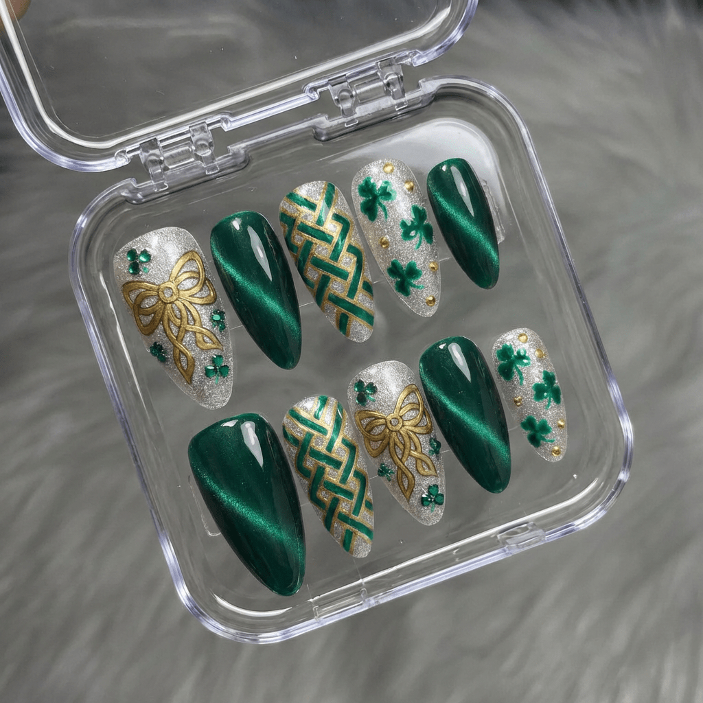 Lucky Glitz press-on nails – design close-up by Handora