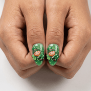Lucky Leprechaun almond press-on nails – design close-up by Handora