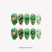 Lucky Leprechaun almond 3d press-on nails by Handora