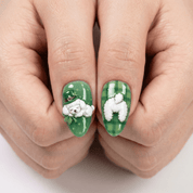 Lucky Poodle press-on nails – design close-up by Handora