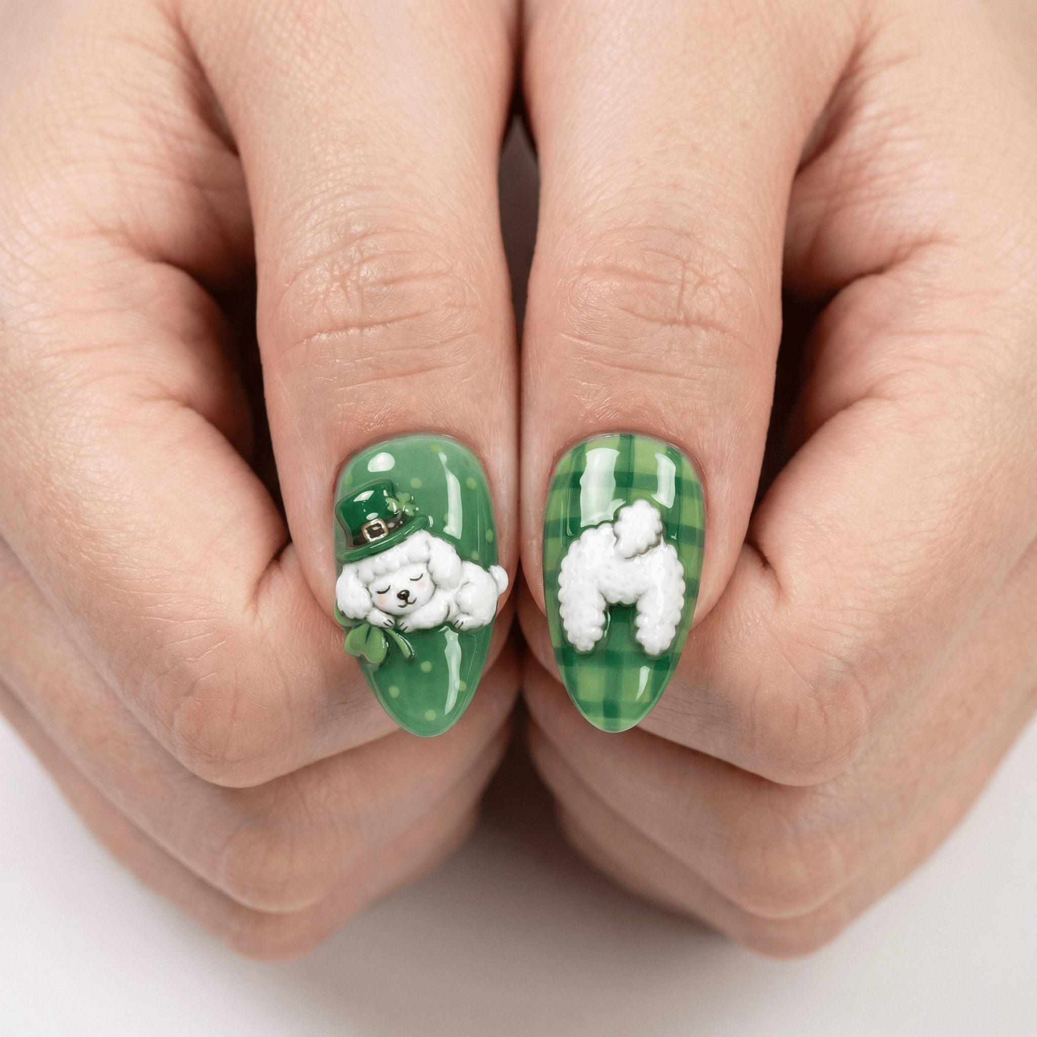 Lucky Poodle press-on nails – design close-up by Handora