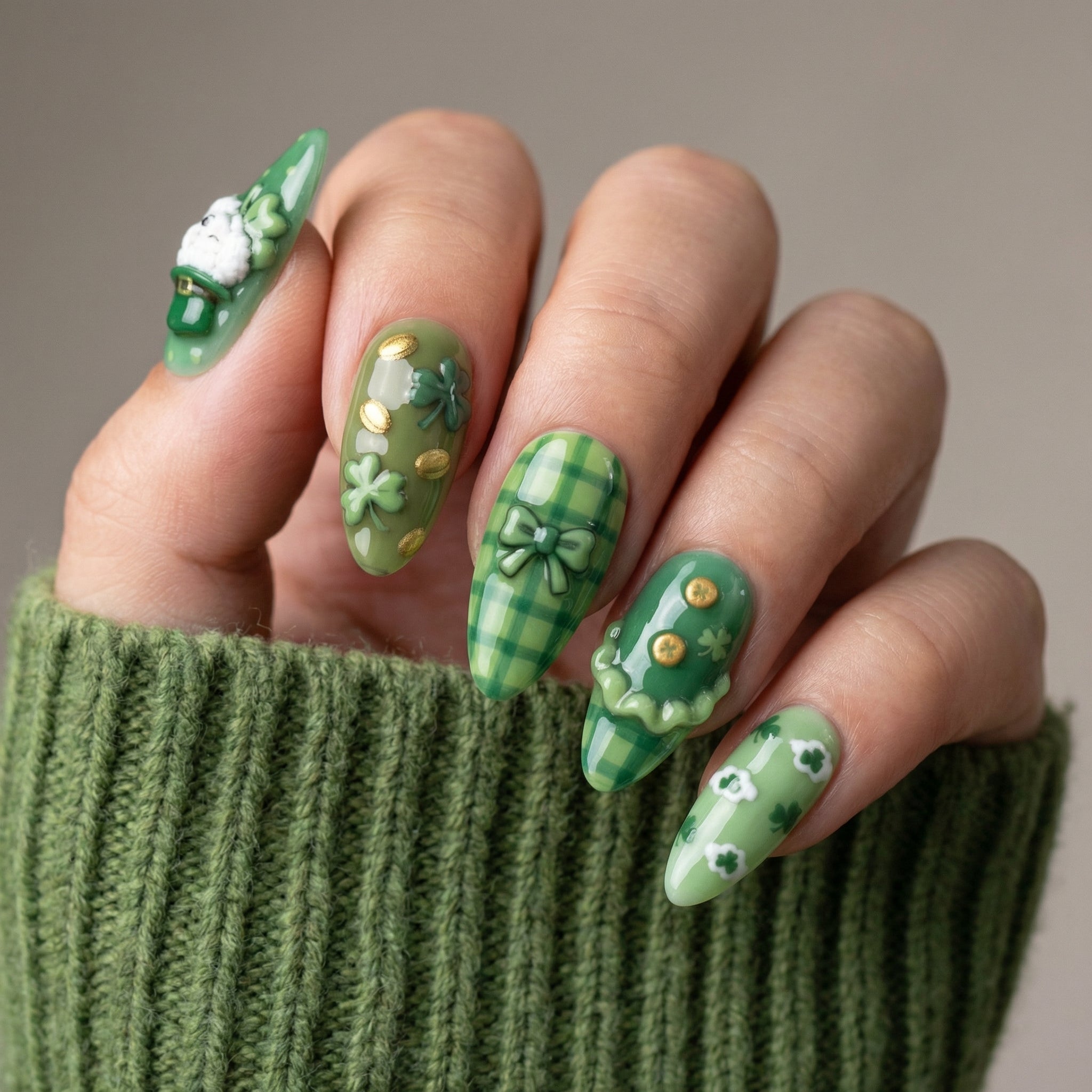 Lucky Poodle press-on nails – hand-painted reusable gel set by Handora