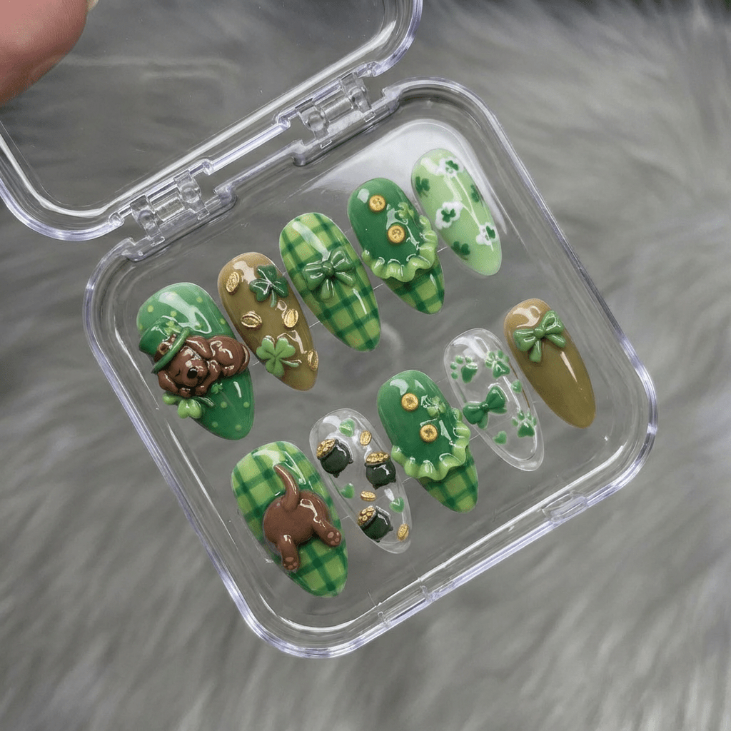 Lucky Puppy 3d nail design – handmade press-on nails by Handora