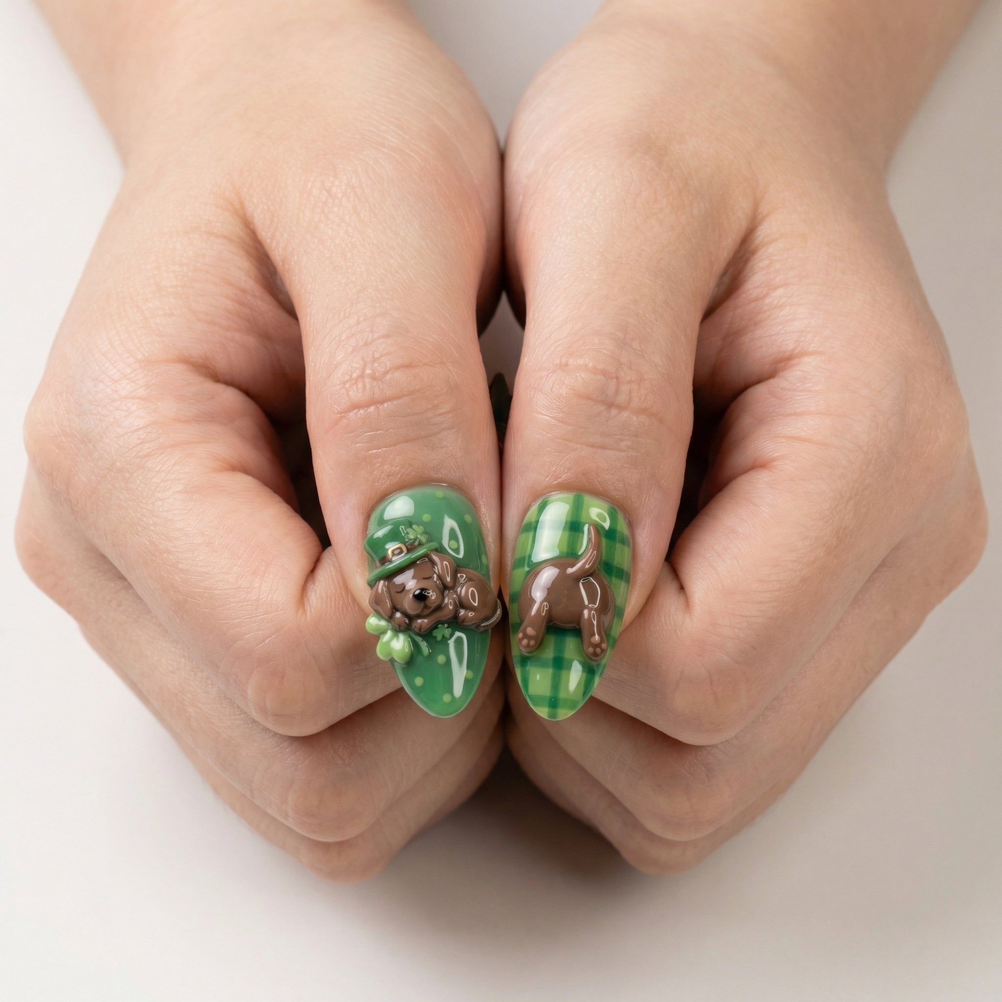 Lucky Puppy press-on nails – design close-up by Handora