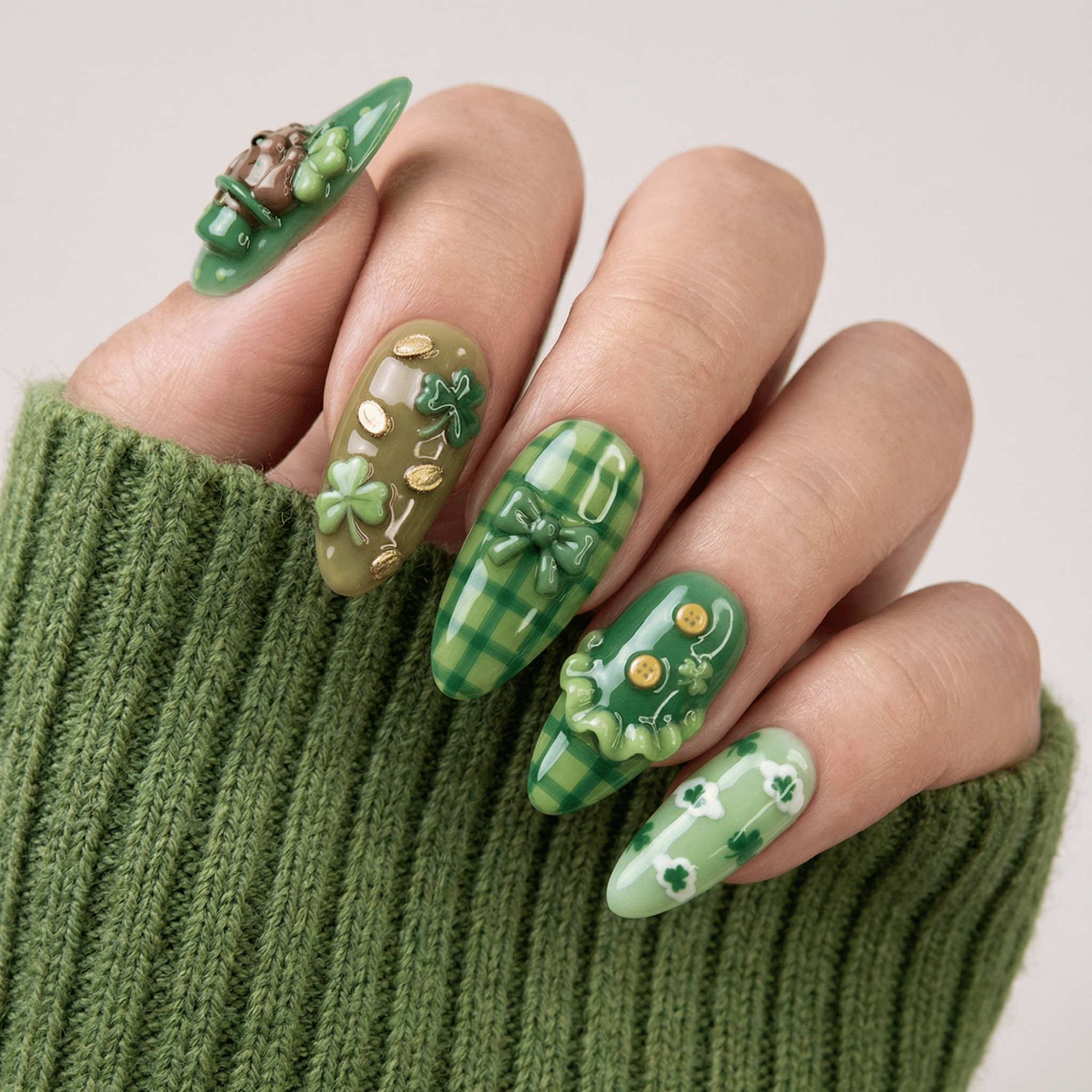 Lucky Puppy press-on nails – hand-painted reusable gel set by Handora