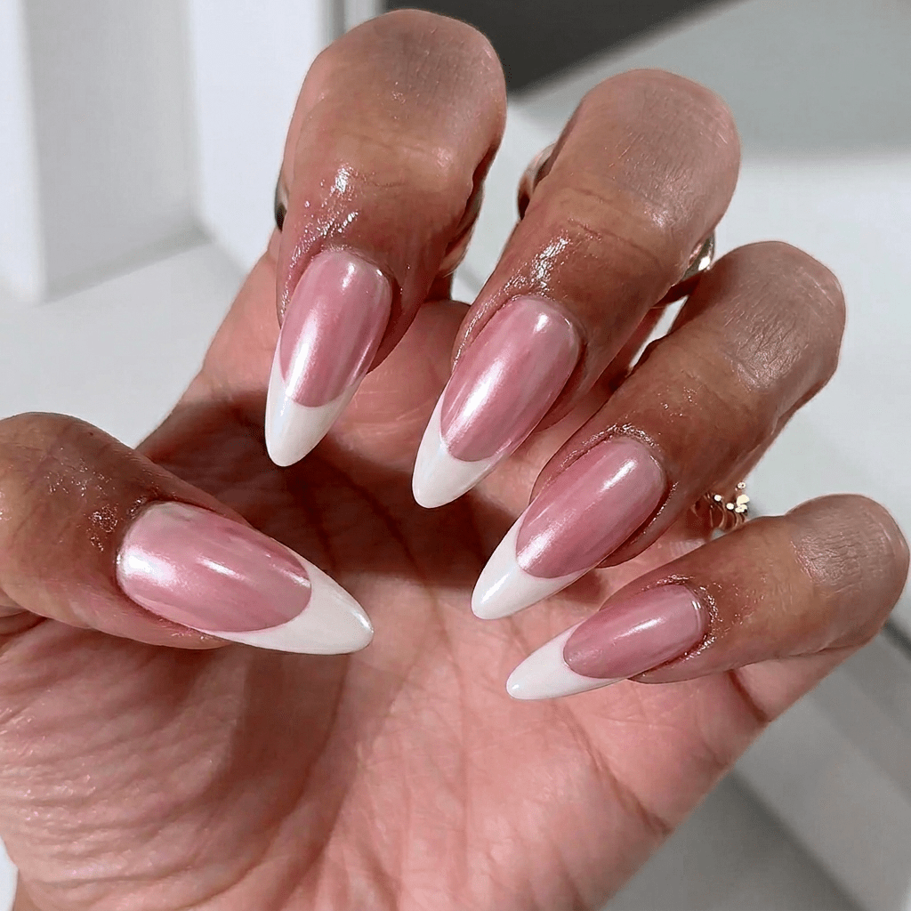 Luminous Rose press-on nails – design close-up by Handora